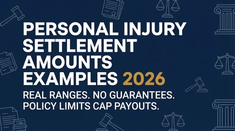 Personal injury settlement amounts examples 2026 guide showing real ranges and insurance limits.