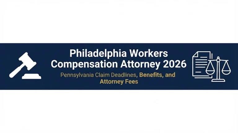 Philadelphia workers compensation attorney 2026 banner with Pennsylvania deadlines and benefits text.