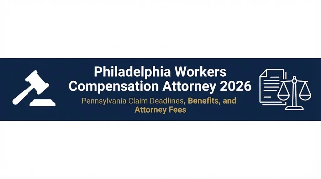 Philadelphia workers compensation attorney 2026 banner with Pennsylvania deadlines and benefits text.