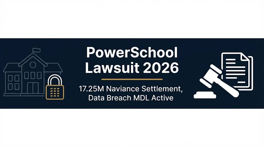 PowerSchool lawsuit 2026 banner with $17.25M Naviance settlement and data breach MDL.