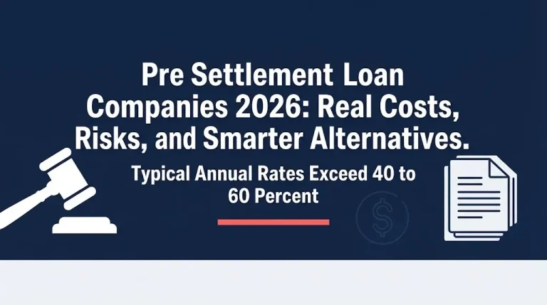 Pre settlement loan companies 2026 guide showing typical interest rates and cost warnings.