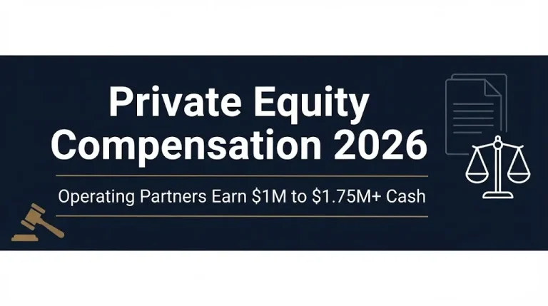 Private equity compensation 2026 graphic showing operating partners earn $1M to $1.75M+ in cash.