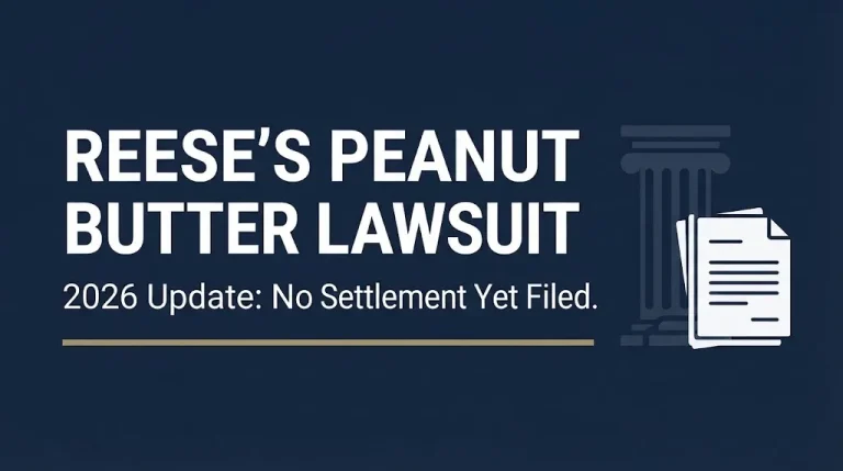 Reese's peanut butter lawsuit 2026 banner noting no settlement has been reached yet