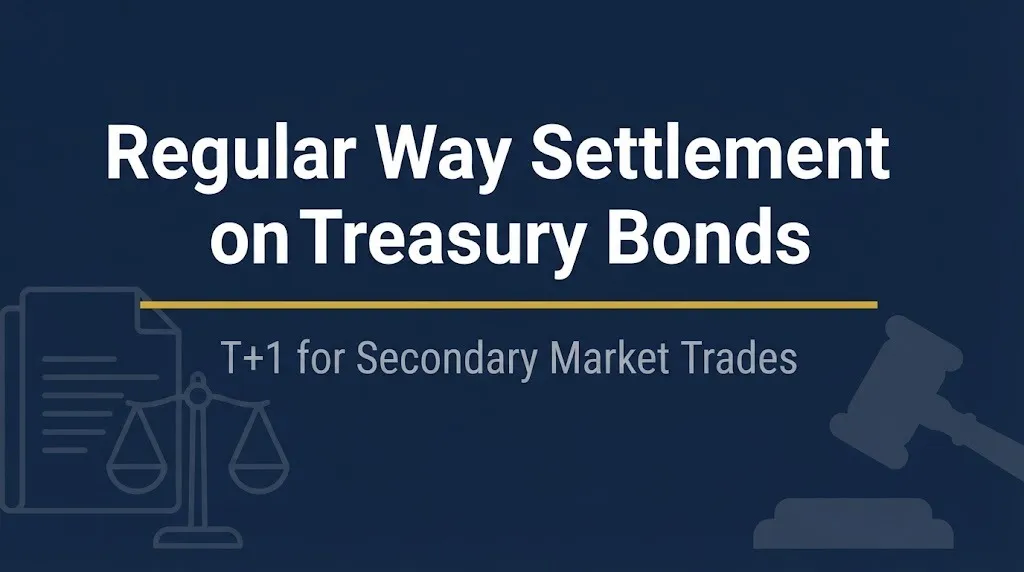 Regular way settlement on Treasury bonds hero banner with gavel and scales icons