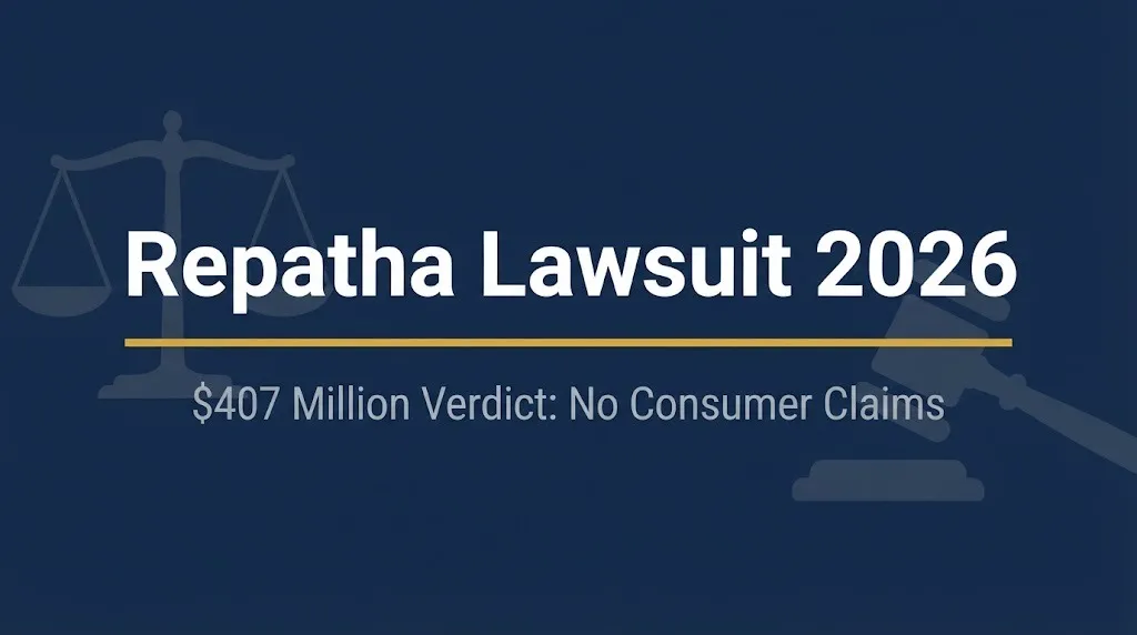 Repatha lawsuit 2026 hero banner with gavel and scales icons
