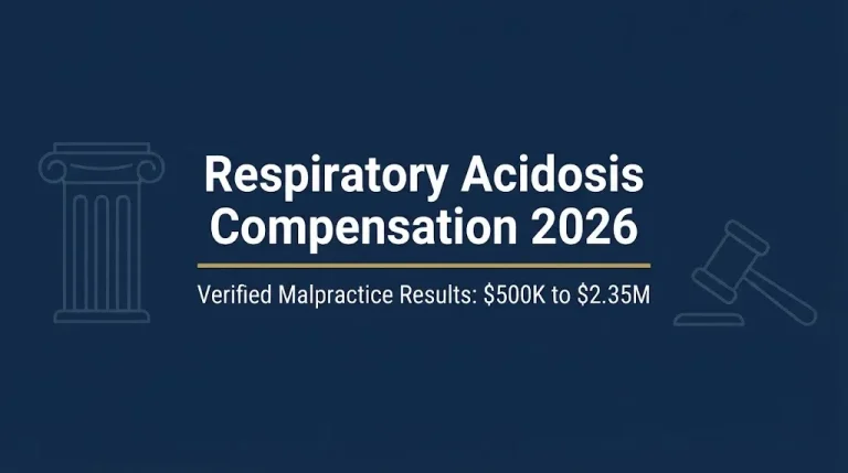 Respiratory acidosis compensation 2026 banner showing malpractice results from $500K to $2.35M.