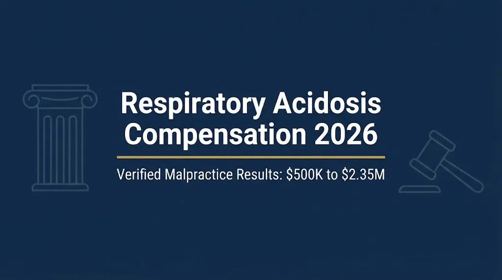 Respiratory acidosis compensation 2026 banner showing malpractice results from $500K to $2.35M.