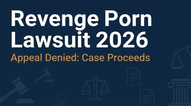 Revenge porn lawsuit 2026 update banner with headline and appeal denied subheading for Leviss v Madix case.