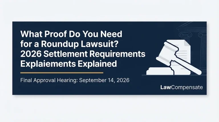 Roundup lawsuit 2026 settlement proof requirements hero banner with September 14 final approval date.