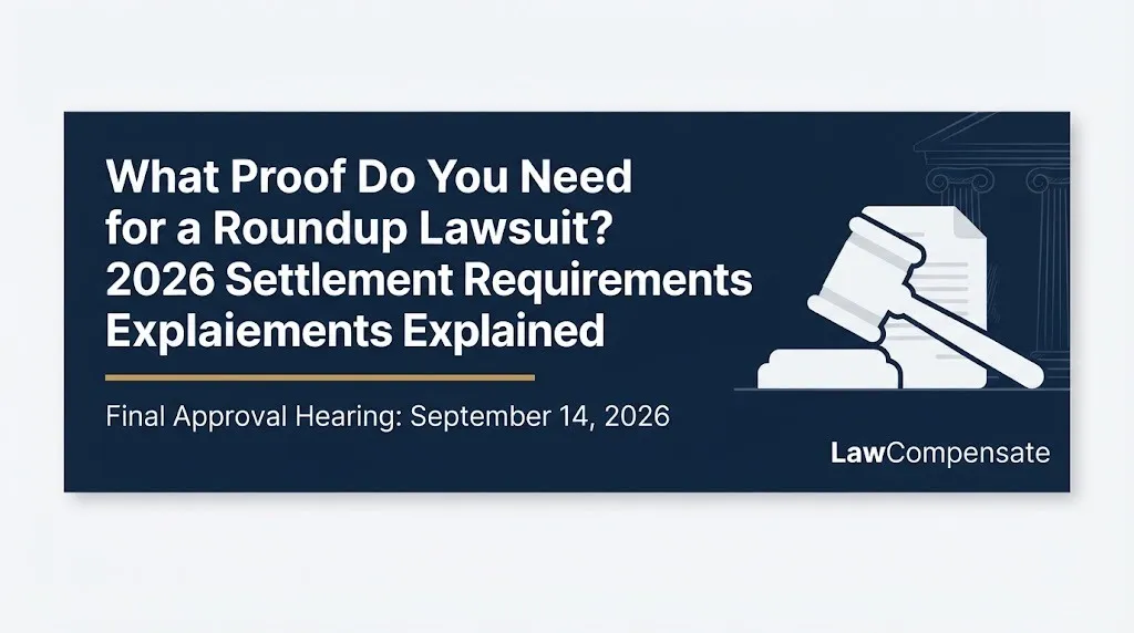 Roundup lawsuit 2026 settlement proof requirements hero banner with September 14 final approval date.