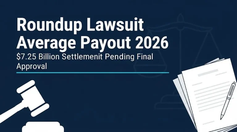 Roundup lawsuit average payout 2026 hero banner with $7.25 billion settlement pending approval.
