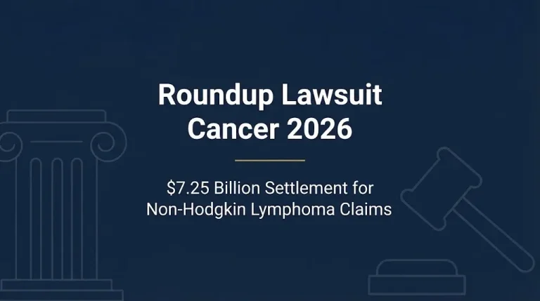 Roundup lawsuit cancer 2026 banner showing $7.25 billion settlement for non-Hodgkin lymphoma claims.