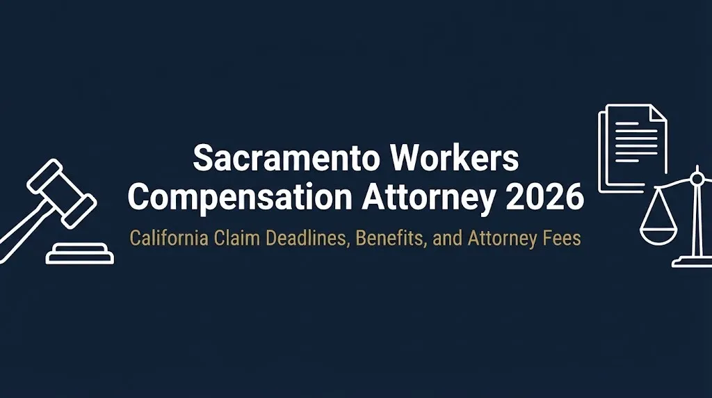 Sacramento workers compensation attorney 2026 banner with California claim deadlines and benefits text.