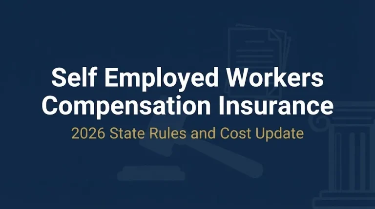 Self employed workers compensation insurance 2026 banner showing headline and state rules update.