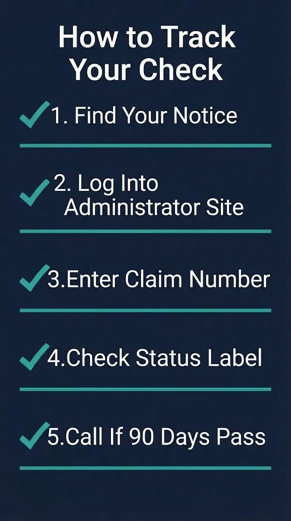 Settlement check tracking checklist with five steps to find your payment status