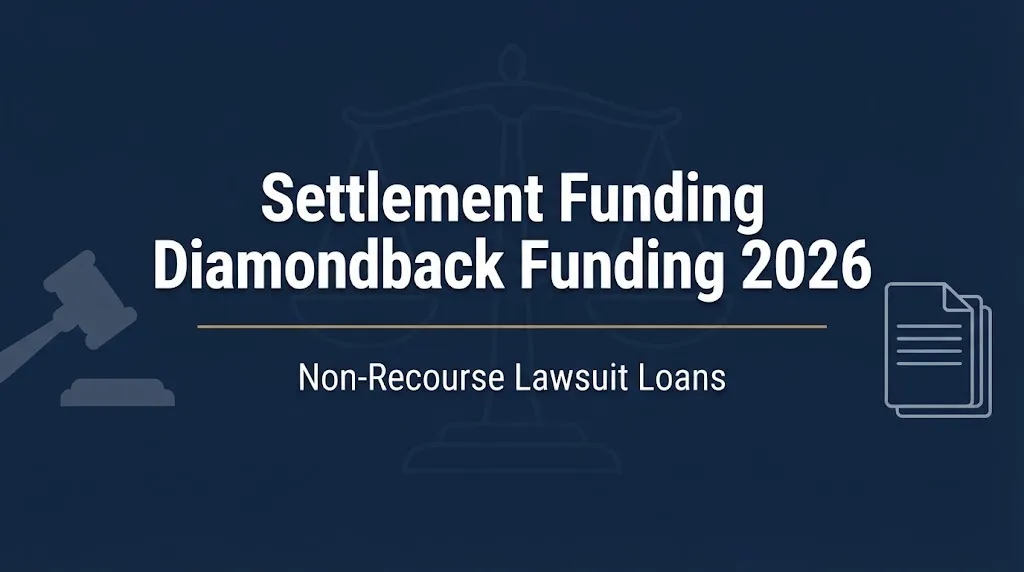 Settlement funding Diamondback Funding 2026 banner explaining non-recourse lawsuit loans.
