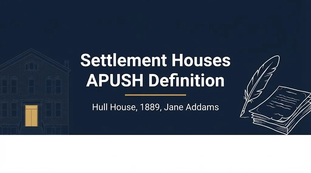 Settlement houses APUSH definition banner with Hull House and Jane Addams details.