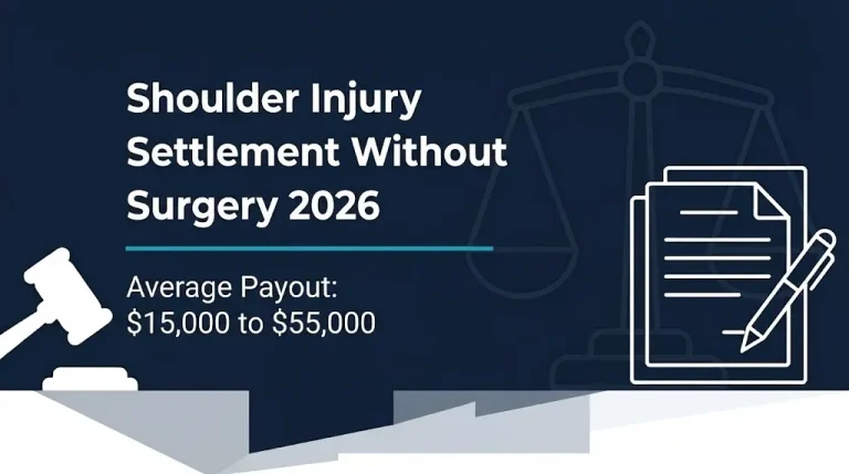 Shoulder injury settlement without surgery 2026 banner showing average payout range.