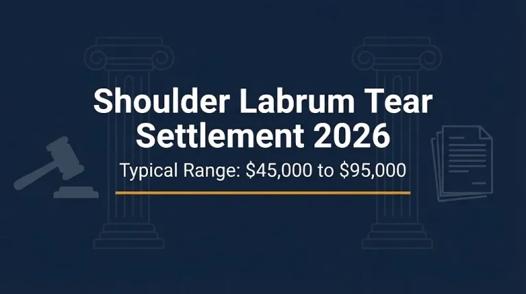 Shoulder labrum tear settlement 2026 banner showing $45,000 to $95,000 payout range