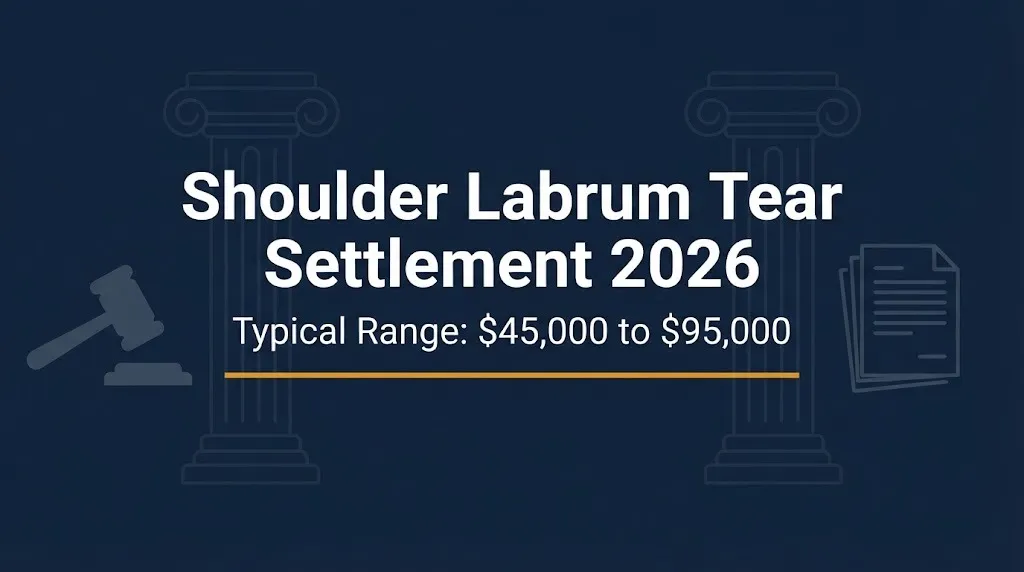 Shoulder labrum tear settlement 2026 banner showing $45,000 to $95,000 payout range