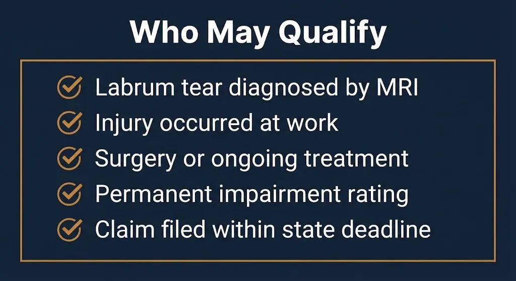 Shoulder labrum tear workers comp eligibility checklist for 2026 settlement claims