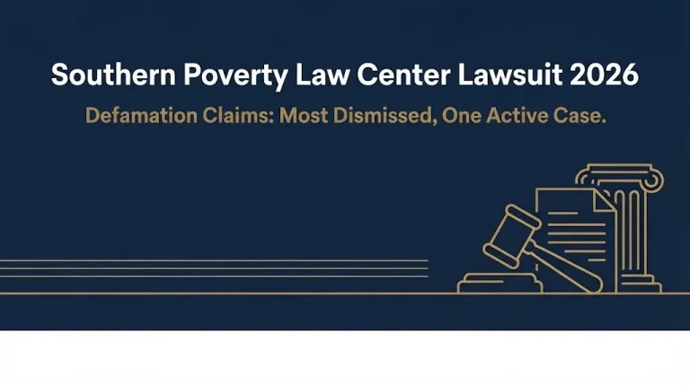 Southern Poverty Law Center lawsuit 2026 banner showing defamation claims with most dismissed and one active case.