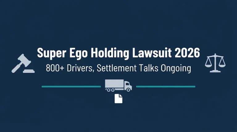 Super Ego Holding lawsuit 2026 hero banner with 800+ drivers and settlement talks ongoing.