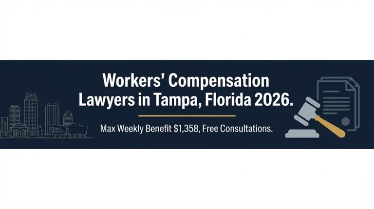 Tampa workers' compensation lawyers 2026 banner with $1,358 max weekly benefit.