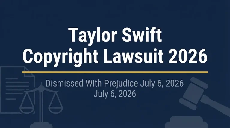Taylor Swift copyright lawsuit 2026 hero banner with gavel and scales icons