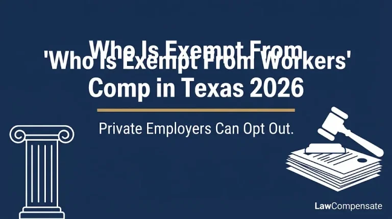 Texas workers' compensation exemption 2026 banner showing private employers can opt out of coverage.