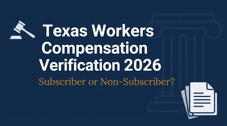 Texas workers compensation verification 2026 banner about subscriber and non-subscriber status.