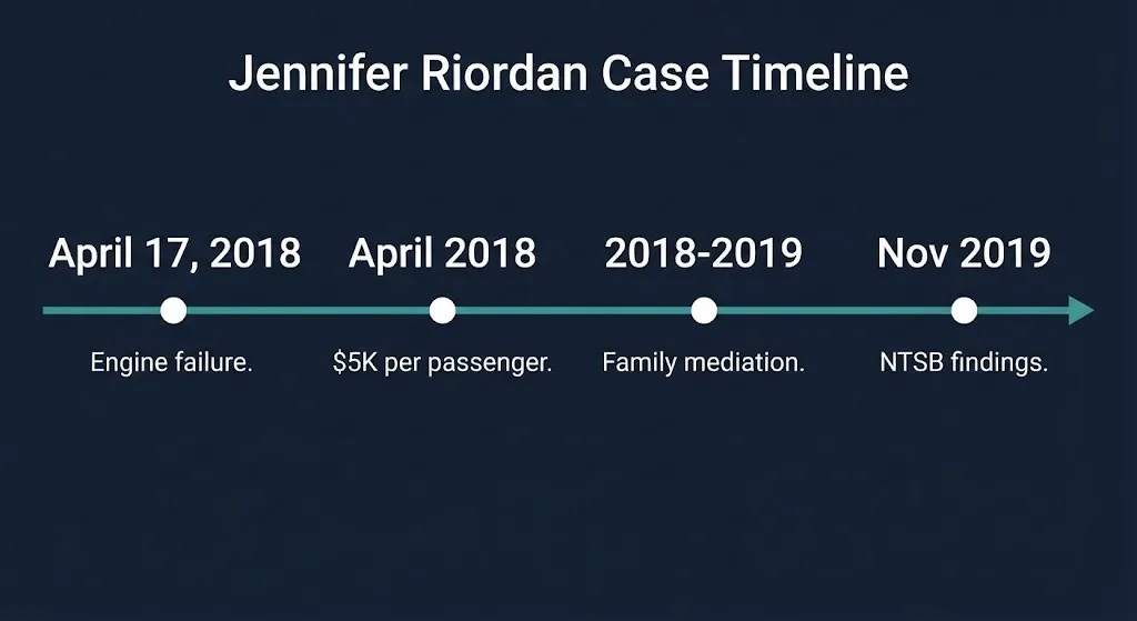 Timeline of Jennifer Riordan case from 2018 engine failure to NTSB findings