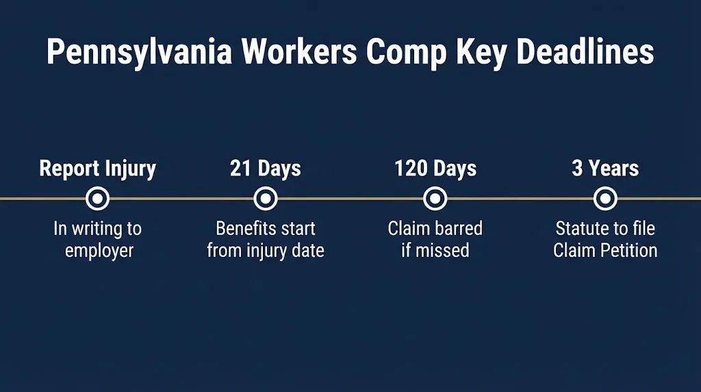 Timeline of Pennsylvania workers compensation reporting deadlines for Allentown injury claims