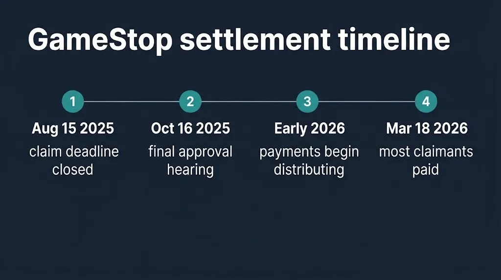 Timeline of the GameStop Facebook tracking pixel lawsuit settlement from claim deadline to payout