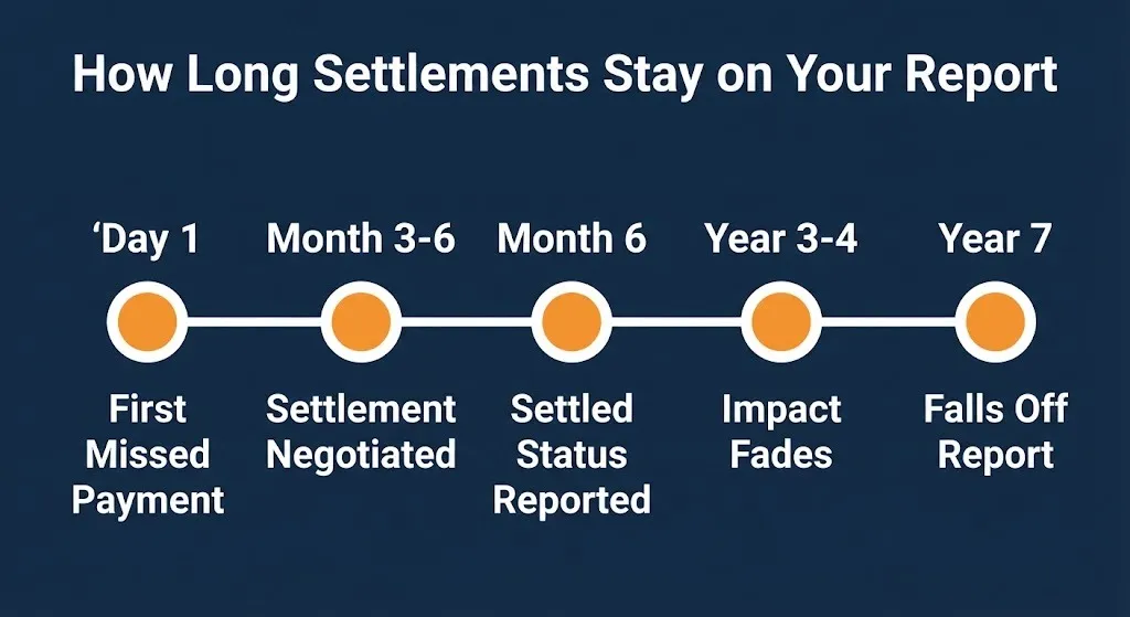 Timeline showing how long a settled account stays on your credit report