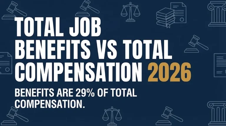 Total job benefits versus total employee compensation 2026 showing benefits are 29 percent of total.