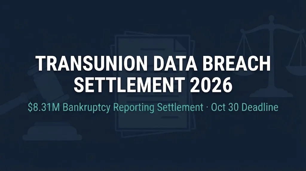 TransUnion data breach settlement 2026 hero graphic showing $8.31M fund and October 30 deadline