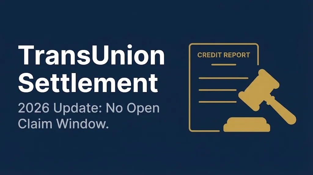 TransUnion settlement 2026 banner showing no open claim window for consumers.