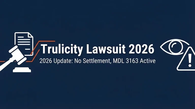 Trulicity lawsuit 2026 banner with gavel icon and No Settlement notice.