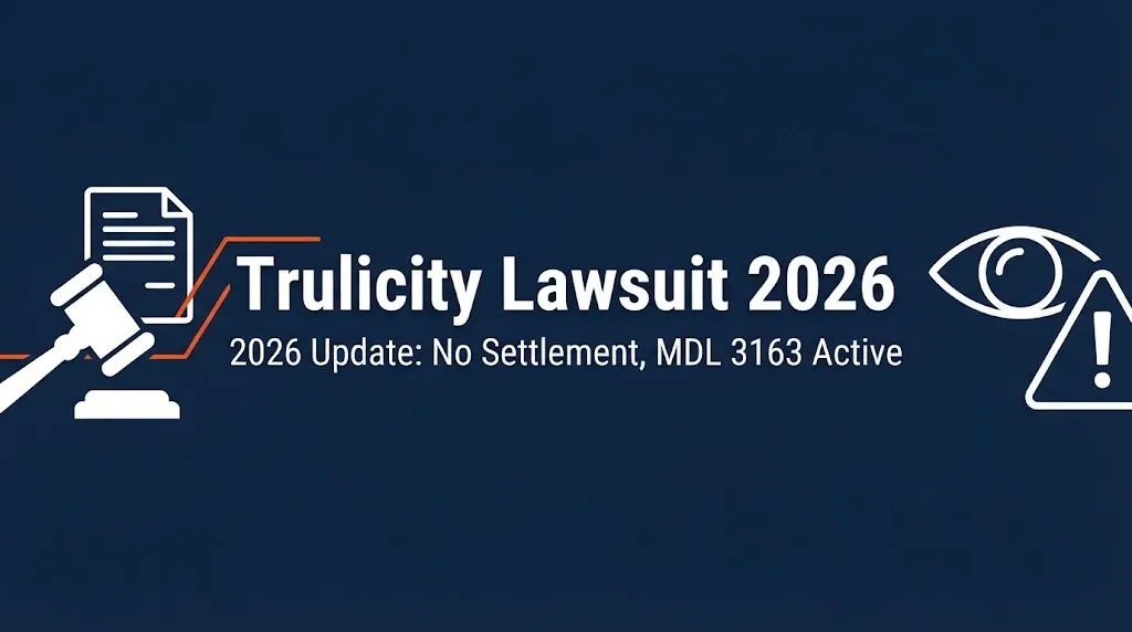 Trulicity lawsuit 2026 banner with gavel icon and No Settlement notice.