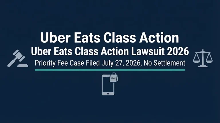 Uber Eats class action lawsuit 2026 hero banner with priority fee case filing details.