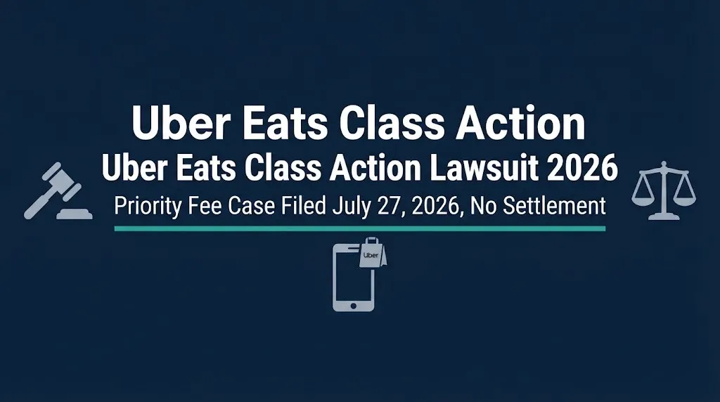 Uber Eats class action lawsuit 2026 hero banner with priority fee case filing details.