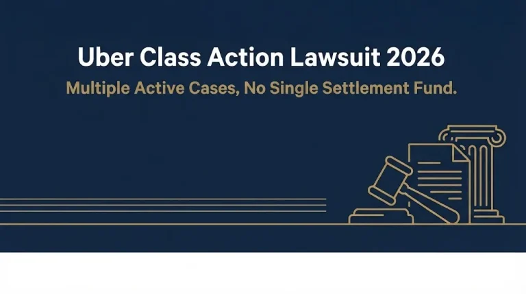 Uber class action lawsuit 2026 banner showing multiple active cases and no single settlement fund.