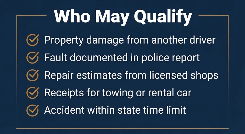 Who may qualify checklist for non injury car accident settlement claims in 2026