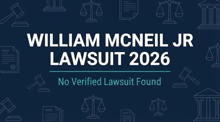 William McNeil Jr lawsuit 2026 hero banner showing no verified lawsuit found with gavel symbols.