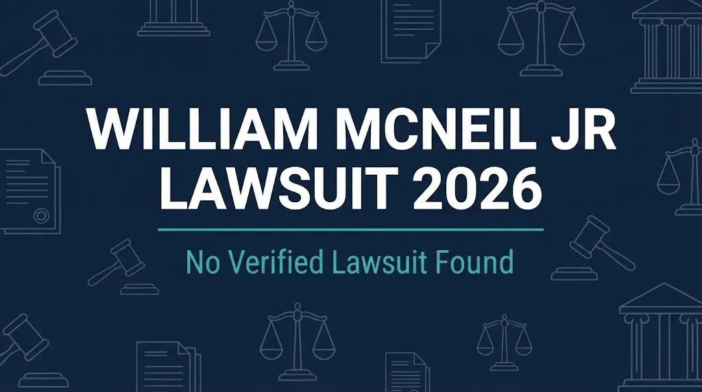 William McNeil Jr lawsuit 2026 hero banner showing no verified lawsuit found with gavel symbols.