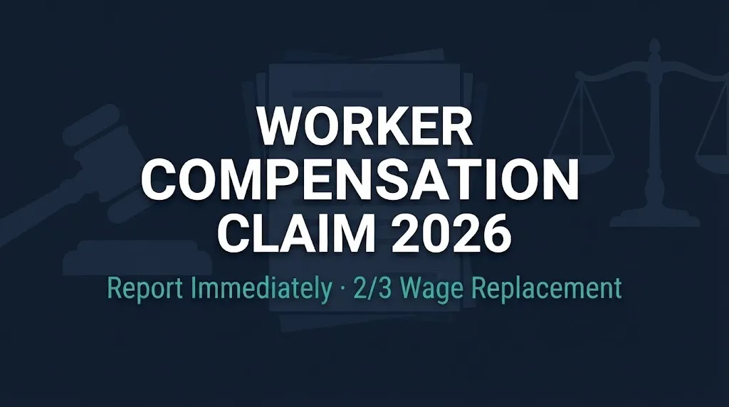 Worker compensation claim 2026 hero graphic showing wage replacement and filing deadlines