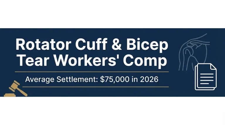 Workers' comp rotator cuff and bicep tear settlement guide with average payout of $75,000 in 2026.