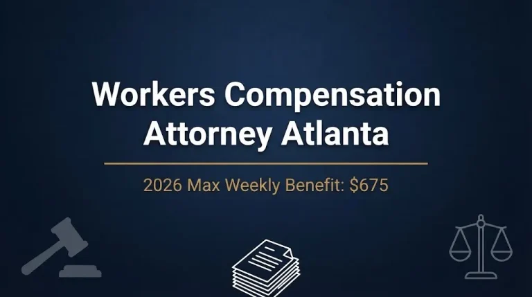 Workers compensation attorney Atlanta 2026 banner showing max weekly benefit of $675.