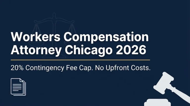 Workers compensation attorney Chicago 2026 hero banner noting 20 percent fee cap and no upfront costs.